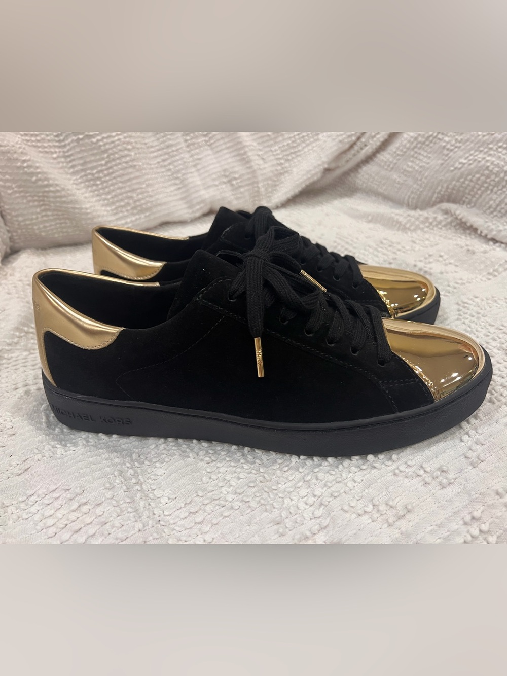 Michael Kors Black Suede Sneakers with Gold Toe Accent